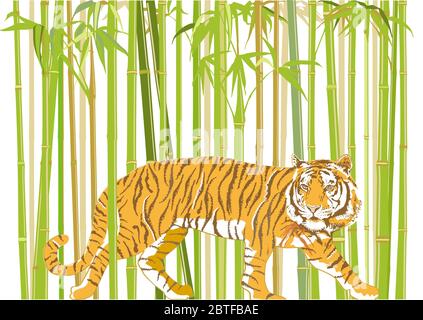 big tiger with jungle background - vector illustration Stock Vector