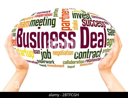 Business deal word hand sphere cloud concept on white background. Stock Photo