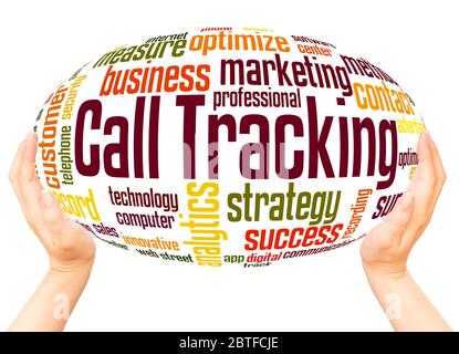 Call Tracking (marketing technology) word hand sphere cloud concept on white background. Stock Photo