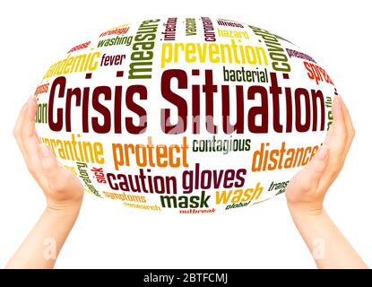 Crisis situation word hand sphere cloud concept on white background. Stock Photo