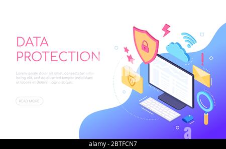 Data protection - modern colorful isometric web banner Stock Vector