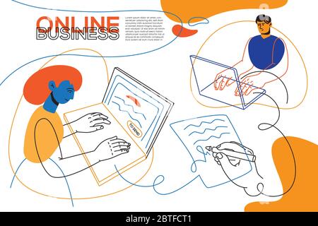 Online business - colorful flat design style web banner Stock Vector