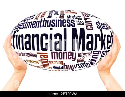 Financial Market word hand sphere cloud concept on white background. Stock Photo