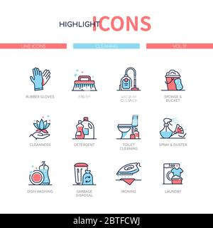 Cleaning services - line design style icons set Stock Vector