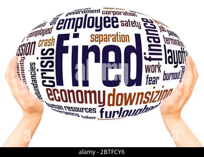 Fired word hand sphere cloud concept on white background. Stock Photo