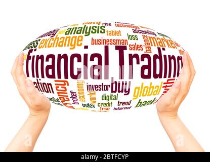 Financial Trading word word hand sphere cloud concept on white background. Stock Photo