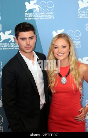 VENICE, ITALY - AUGUST 31: Zac Efron and  Maika Monroe attends the 'At Any Price' premiere at the 69th Venice Film Festival on August 31, 2012 Stock Photo