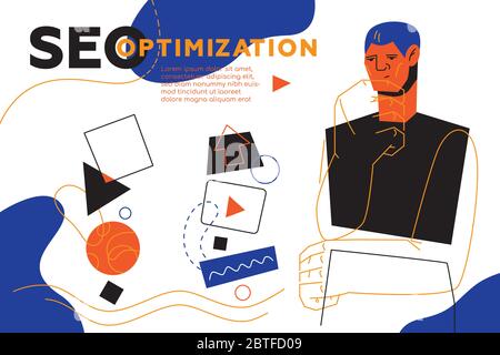 SEO optimization - colorful flat design style web banner Stock Vector