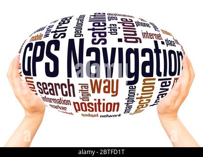 GPS navigation word hand sphere cloud concept on white background. Stock Photo