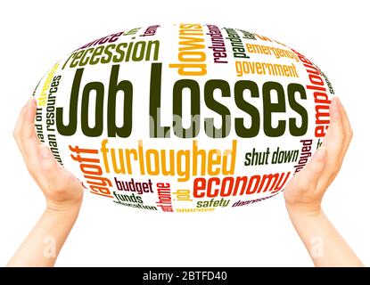 Job losses word hand sphere cloud concept on white background. Stock Photo