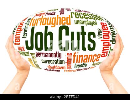 Job cuts word hand sphere cloud concept on white background. Stock Photo