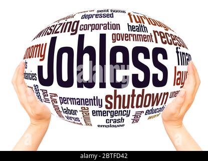 Jobless word hand sphere cloud concept on white background. Stock Photo