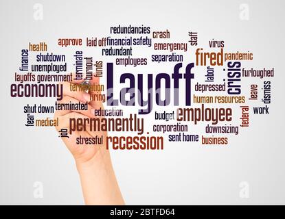 Layoff word hand sphere cloud concept on white background. Stock Photo