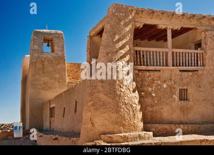 Detail of church in Acoma Pueblo (Sky City), Native American pueblo on top of a mesa in Acoma Indian Reservation, New Mexico, USA Stock Photo