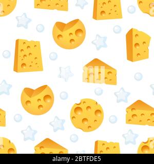 Cheese seamless pattern with piece of dairy farm products. Vector background illustration. Stock Vector