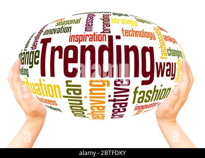 Trending word hand sphere cloud concept on white background. Stock Photo