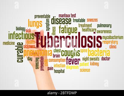 Tuberculosis word cloud and hand with marker concept on white background. Stock Photo