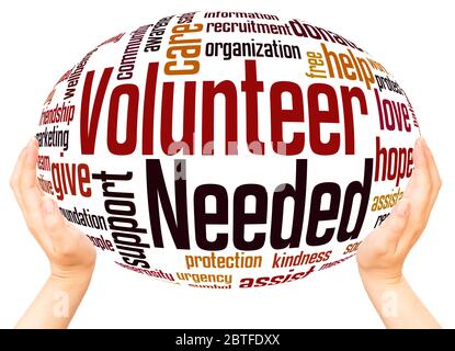 Volunteer Needed word hand sphere cloud concept on white background. Stock Photo