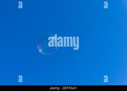 Single soap bubble against a clear blue sky Stock Photo