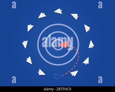 Circular target with entrance and exit and flying airplanes going around it Stock Vector