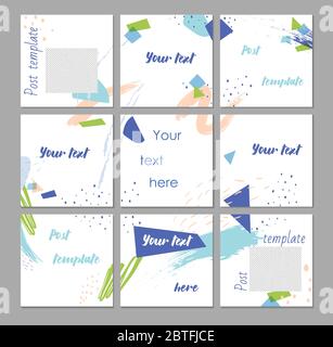 Big editable puzzle template for social media post templates. For personal and business accounts. White background with abstract elements in the form Stock Vector