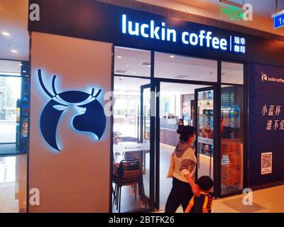 Shanghai, China. 24th May, 2020. The Luckin coffee which was delisting by Nasdaq keeps running in Shanghai, China on 24th May, 2020.(Photo by TPG/cnsphotos) (Photo by Top Photo/Sipa USA) Credit: Sipa USA/Alamy Live News Stock Photo