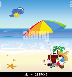 beach with stuff art vector illustration on a color Stock Vector