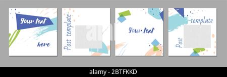 Set of editable template for social media post templates.For personal and business accounts. White background with abstract elements in the form of br Stock Vector