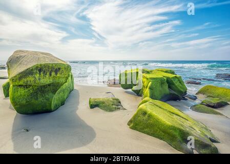 Rock formations on Windansea Beach on a  winter afternoon. La Jolla, California, USA. Stock Photo