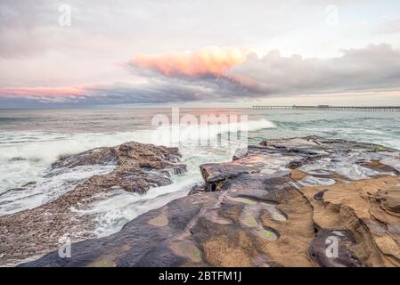 Coastal scene at sunrise from the cliff area in the Ocean Beach community. San Diego, California, USA. Stock Photo