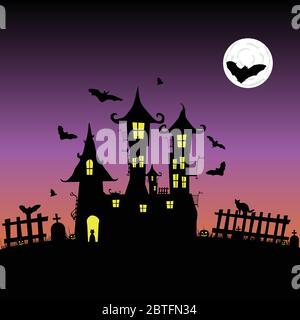 castle with bats vector six illustration Stock Vector