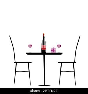 chair and table with wine vector illustration Stock Vector