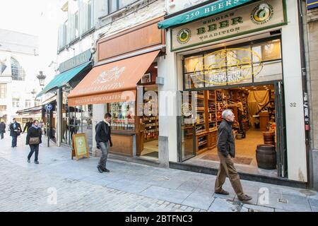 BRUSSELS, BELGIUM - March 3, 2011: Chocolate and beer candies and pralines displayed in shop in the centre Stock Photo