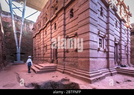 Pilgrim near lalibela rock church Timkat day Stock Photo