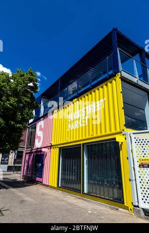 Buck Street Market made out of shipping containers, a new artisanal and food market in Camden, London, UK Stock Photo