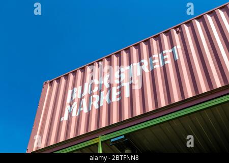 Buck Street Market made out of shipping containers, a new artisanal and food market in Camden, London, UK Stock Photo