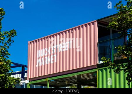 Buck Street Market made out of shipping containers, a new artisanal and food market in Camden, London, UK Stock Photo