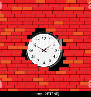 clock in the brick wall vector illustration Stock Vector