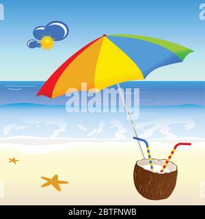 coconut milk on the beach vector illustration Stock Vector