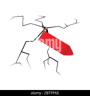 crack with red label illustration art vector on white Stock Vector