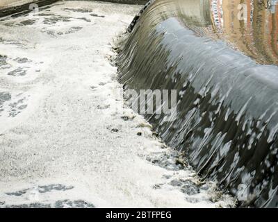 Detail of waste water flow on a secondary sedimentation tank during the ...