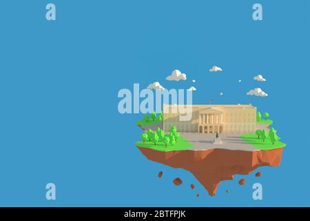 3D illustrator Royal Palace, Oslo, Norway. 3d rendering Low Polygon Geometry Background. Abstract Polygonal Geometric Shape. Lowpoly Minimal Style Art Stock Photo