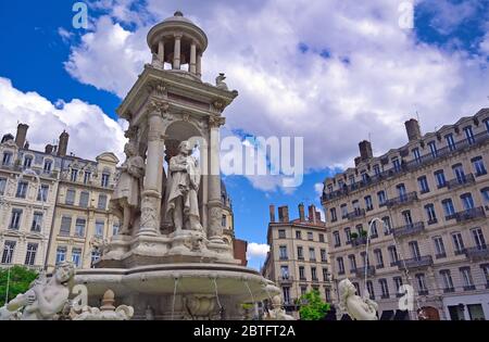 The fountain on Place des Jacobins in the heart of Lyon, France. Stock Photo