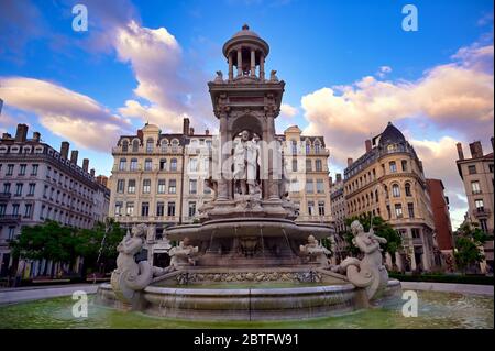 The fountain on Place des Jacobins in the heart of Lyon, France. Stock Photo