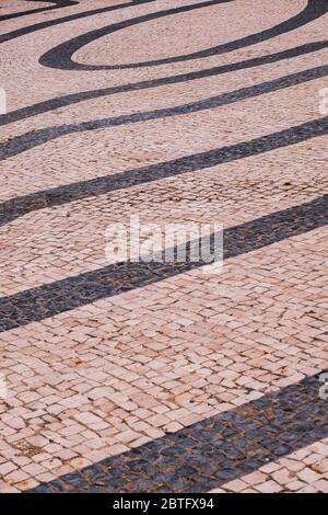 Black and White Stone Pattern - "Calçada Portuguesa" in Porto, Portugal Stock Photo