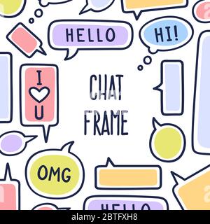 Big empty frame area made from colorful small chat or speech bubbles. Vector hand drawn illustration Stock Vector