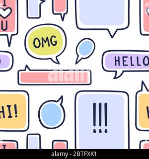 Hand drawn speech bubbles seamless pattern vector illustration on white background. Doodle talk or chat bubble pattern. ???????? ???? Stock Vector