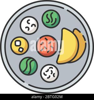 Indian thali RGB color icon Stock Vector