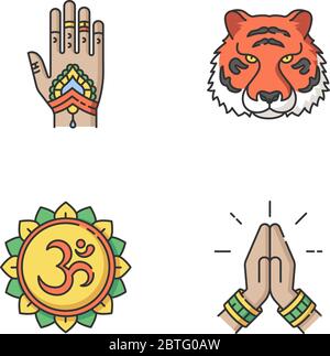 Indian culture RGB color icons set Stock Vector