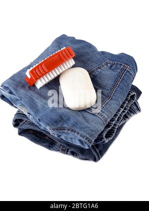 Jeans handcleaning concept Stock Photo
